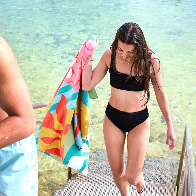 Dock & Bay Beach Towel - Quick Dry, Sand Free - Compact, Lightweight - 100% Recycled - Includes Bag - Good Times & Tan Lines - Extra Large (200x90cm, 78x35)-GravixFit