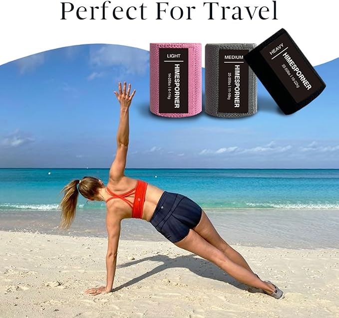 Wide Fabric Resistance Bands for Working Out, 3 Level Non-Slip Exercise Booty Bands for Women & Men Leg and Glutes with Hair Ties and Tape Measure - for Home Gym Workout, Yoga, Pilates-GravixFit