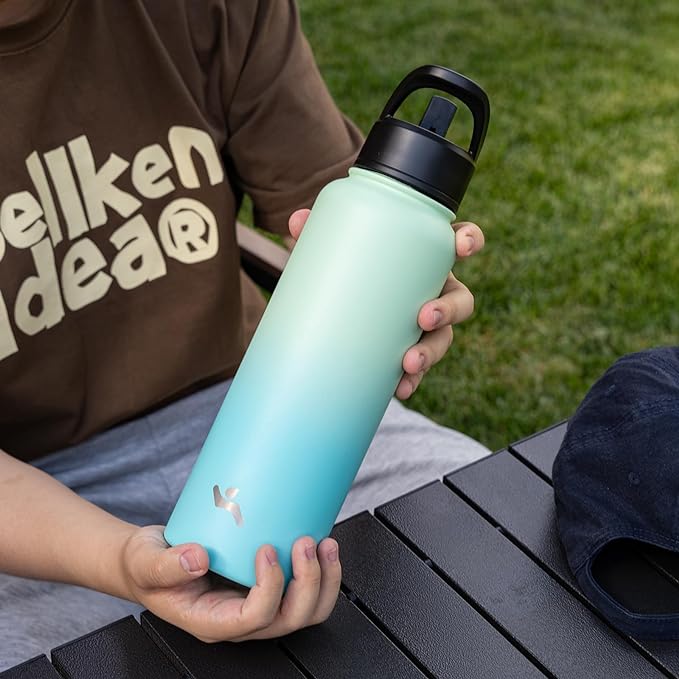 18 oz Insulated Water Bottle Stainless Steel Sport Bottles with 3 Lids,Mint-GravixFit