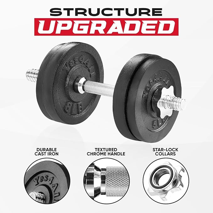 Yes4All Adjustable Dumbbell Set with Weight Plates/Connector - Exercise & Workout Equipment - Size Options 40lbs to 200lbs-GravixFit