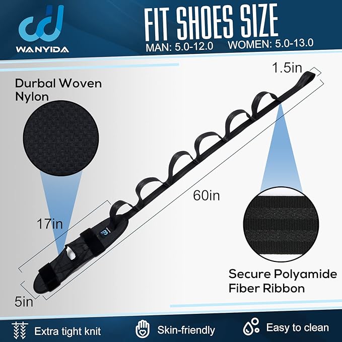 Foot and Calf Stretcher for Plantar Fasciitis, Achilles Tendonitis, Heel Spurs, Drop Foot. Yoga Stretching Strap for Leg, Thigh and Hamstring (Black)-GravixFit