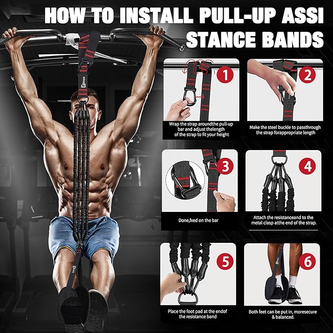 Pull Up Assistance Bands,Up to 300 lbs Assistance,Adjustable Heavy Duty 4 Resistance Bands for Pull up, with Feet/Knee Rest, Handle and Door Anchor for Home Gym Fitness Exercise Strength Training-GravixFit