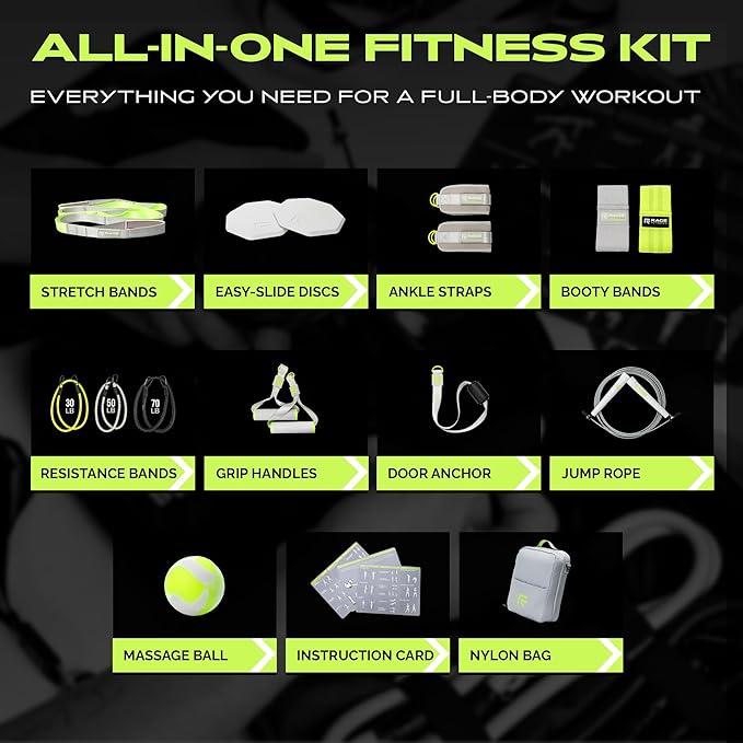 Ex Kit Home Gym Equipment with Carry Bag - 10Pcs Resistance Bands Kit with Handles, Door Anchor, Jump Rope, Booty Bands & More – Full Body Workout Bands Set for Strength, Cardio & Flexibility-GravixFit