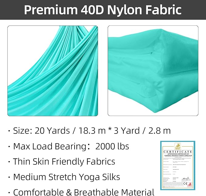 PRIOR FITNESS Aerial Silks Kit Colorful 9/15/20 Yards 40D Nylon Fabric Hammock Set With Hardware & Guide for All Levels Of Aerial Yoga Practice and Acrobatic Flying For Adults Aerial silk-GravixFit