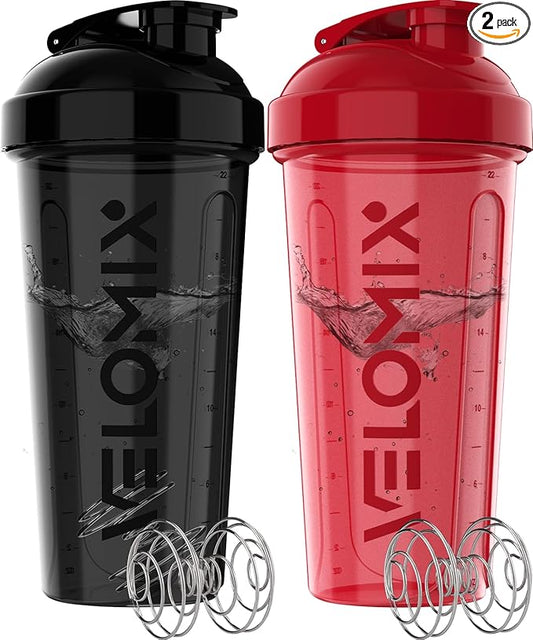 '-2 Pack- 28 oz Protein Shaker Bottles for Protein Mixes - 2x Wire Whisk | Leak Proof Shaker Cups for Protein Shakes | Protein Shaker Bottle Pack | Shakers for Protein Shakes - Black&Red-GravixFit