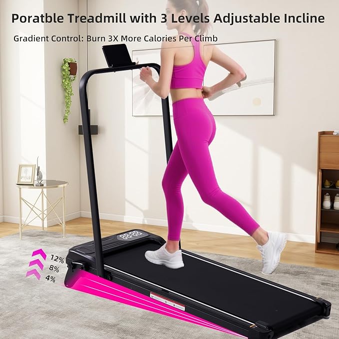 Electric Walking Pad Treadmill with Adjustable Incline and Handle Bar, 3.5HP Small PortableTreadmills for Home Office Small, 4 in 1 Folding Foldable Treadmill with Handles, 0.6-7.6MPH, 350LBS-GravixFit