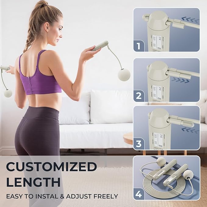 Smart Jump Rope with LED Display and Jump Counter, Weighted Cordless Design for Home Gym & HIIT, Adjustable Steel Wire for Fitness, Tracks Jumps, Calories & Time, for Men, Women & Kids