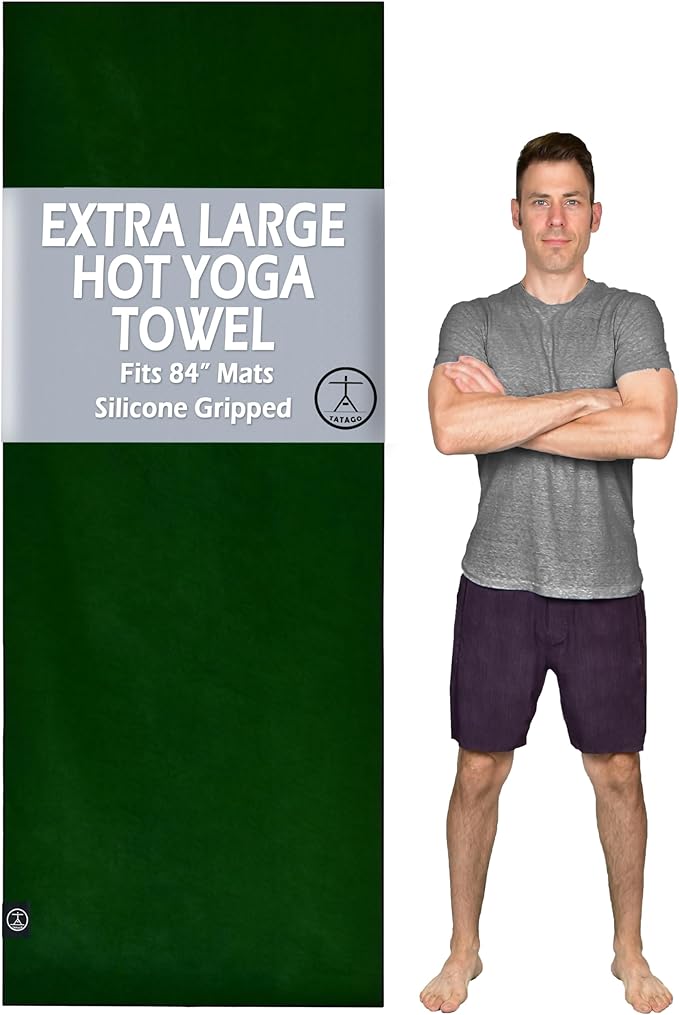 Tatago Hot Yoga Mat Towel Non Slip for Hot Yoga (72-84 inch Mats) Our Hot Yoga Towel Non Slip Silicone Dabs & Absorbent Microfiber Blend Gives You More Grip As You Drip! (Ezmeraldo, XL - 84")-GravixFit