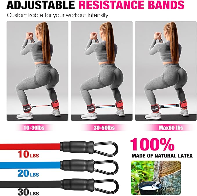 Ankle Resistance Bands with Cuffs, Ankle Bands for Working Out, Ankle Resistance Band for Leg, Booty Workout Equipment for Kickbacks Hip Fitness Training, Exercise Bands for Butt Lift Women-GravixFit