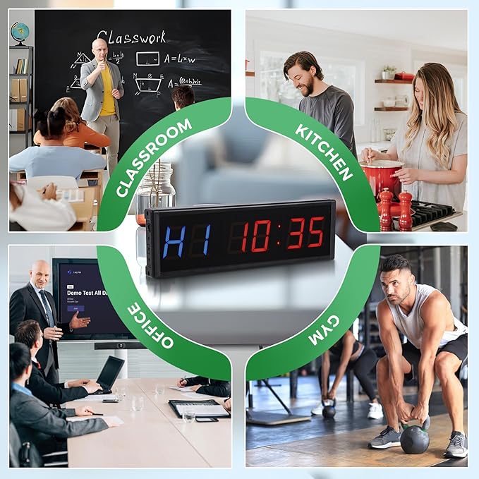 15'' Bluetooth Gym Timer Clock for Home Gym Digital Display Gym Clock Stopwatch Interval Workout Timer Adjustable Buzzer Volume with Remote and APP Control for Sport Boxing Fitness Kitchen-GravixFit