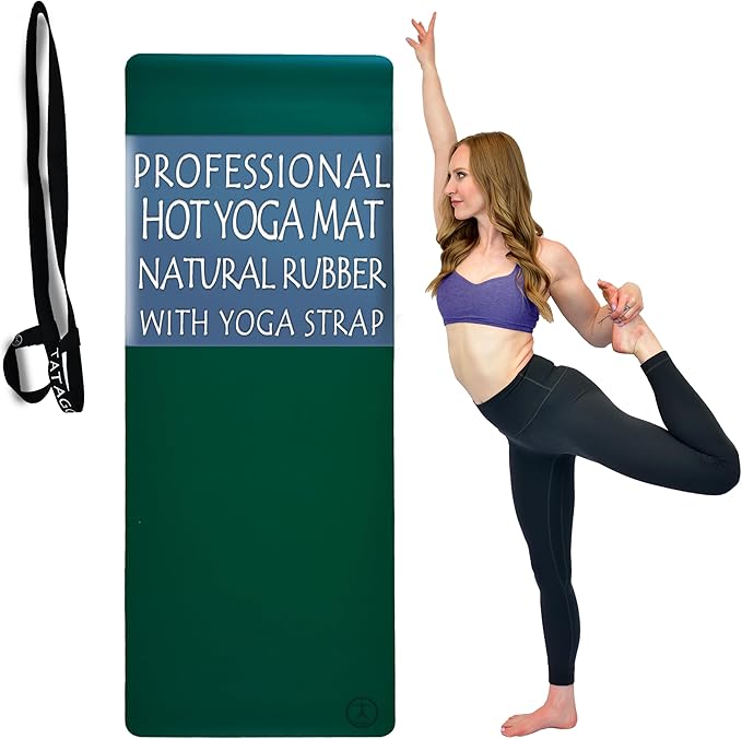 Tatago Hot Yoga Mat Non Slip-Professional Grade Natural Rubber Yoga Mat, Pliates Mat, Stretching Mat or exercise mats for home workout. Nonslip for Hot and Sweaty Classes. Includes Yoga Strap for Carrying and Stretching too.-GravixFit