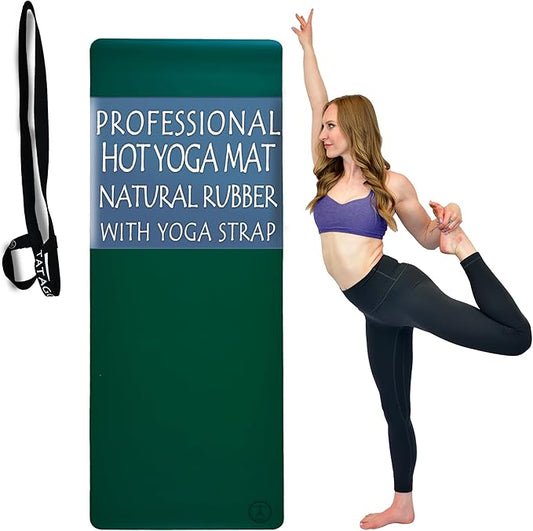 Tatago Hot Yoga Mat Non Slip-Professional Grade Natural Rubber Yoga Mat, Pliates Mat, Stretching Mat or exercise mats for home workout. Nonslip for Hot and Sweaty Classes. Includes Yoga Strap for Carrying and Stretching too.-GravixFit
