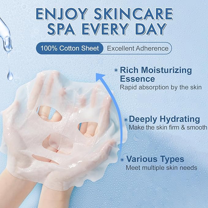 126 Pack Sheet Face Masks Skincare, Bulk Facial Mask Gifts Set for Women Skin Care, Hydrating Face Masks Suitable for All Skin Types, Face Mask Spa for Sensitive Skin-GravixFit