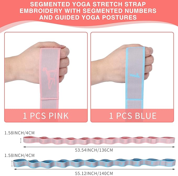 Elastic Yoga Stretching Strap with Loops, CEILIWEN Stretch Straps For Physical Therapy, Pilates Stretch Band, Elastic Exercise Bands, Leg Stretching Strap, Stretch Resistance Bands For Exercise-GravixFit