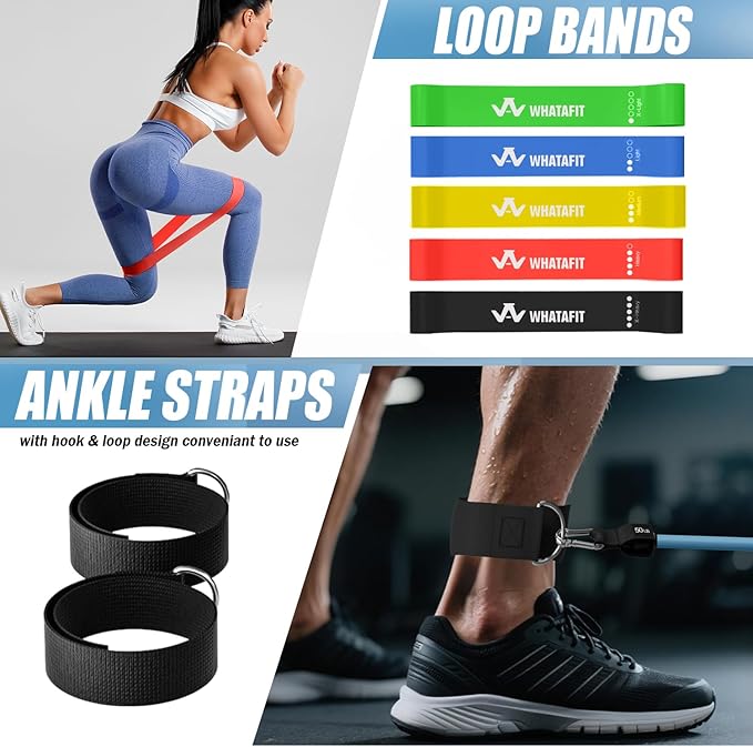 WHATAFIT Resistance Bands, Exercise Bands，Resistance Bands for Working Out, Work Out Bands with Handles for Men and Women Fitness, Strength Training Home Gym Equipment-GravixFit