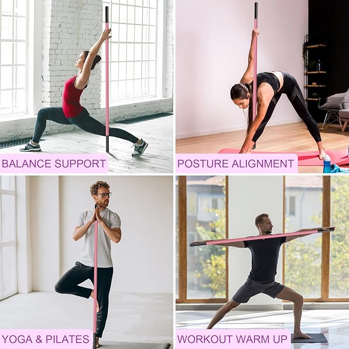 5ft Yoga Stick - Sturdy Steel Adjustable Stretching Stick for Mobility,Flexibility & Balance | Non-Slip Ends & Foam Handles | Exercise Pole for Fitness,Physical Therapy,Posture Correction-GravixFit