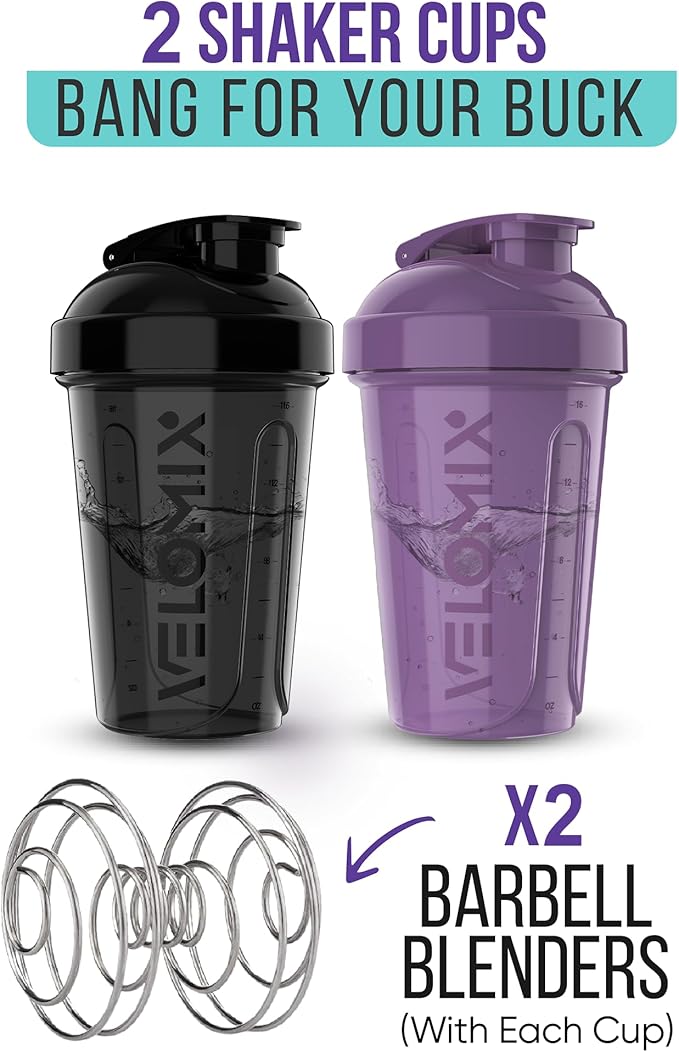 '-2 Pack- 20 oz Protein Shaker Bottles for Protein Mixes - 2x Wire Whisk | Leak Proof Shaker Cups for Protein Shakes and Pre Workout | Protein Shaker Bottle Pack (Purple&Black)-GravixFit