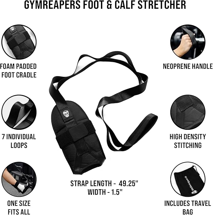 Gymreapers Foot and Calf Stretcher for Plantar Fasciitis, Achilles Tendonitis, Rehabilitation - Flex Strap for Physical Therapy, Pilates, Flexibility Training, Thigh & Hamstring Stretcher and Heel Spurs & Shin Splints-GravixFit