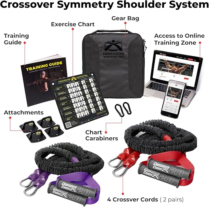 Crossover Symmetry Shoulder System Includes Two Sets of Resistance Bands Attachments Training Guide Exercise Chart Online Workouts for Home Fitness Rehab Rotator Cuff Exercises-GravixFit