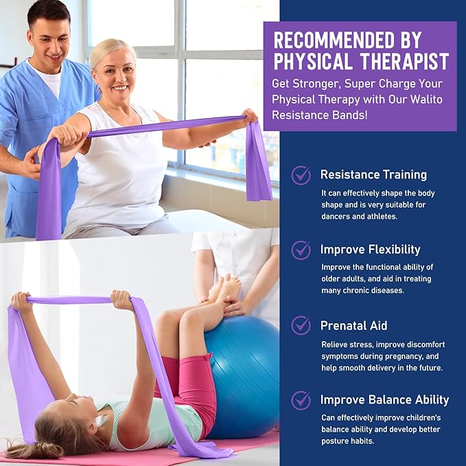 WALITO Resistance Bands for Working Out, Exercise Bands for Women and Men, Workout Bands for Physical Therapy, Stretch, Recovery, Pilates, Rehab, Strength Training and Home Gym-GravixFit