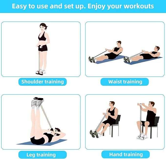 Multi-Function Tension Rope – 4 Tube Resistance Bands with Handles – Sit Up Exercise Equipment Home Gym Tummy Trainer for Men Women-GravixFit