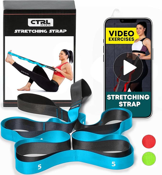 Stretching Strap with Loops - Non Elastic Stretch Band for Physical Therapy, Yoga Strap for Stretching Equipment, Stretch Bands for Exercise and Flexibility - Fascia, Hamstring & Leg Stretcher Belt-GravixFit