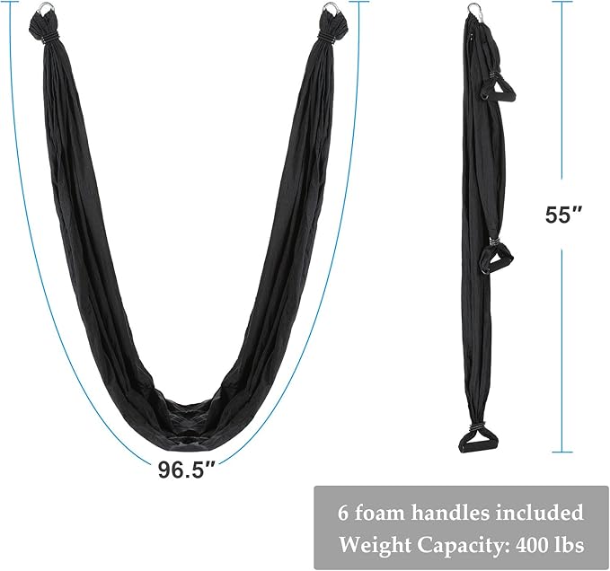 ZELUS Aerial Yoga Swing Sling Strong Yoga Hammock Kit Set Trapeze Inversion Equipment Include 2 Extensions Straps and Ceiling Mounting Kit-GravixFit