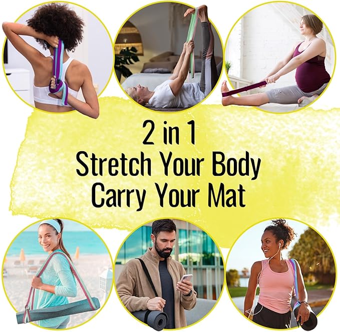 TECEUM Yoga Strap & Mat Strap – 2 IN 1 – Cotton – 6 ft 8 ft 10 ft (30+ colors) – Adjustable Non-Slip Belt for Yoga, Pilates, Stretching, Physical Therapy, Fitness & Home Workout – For Carrying Mats-GravixFit