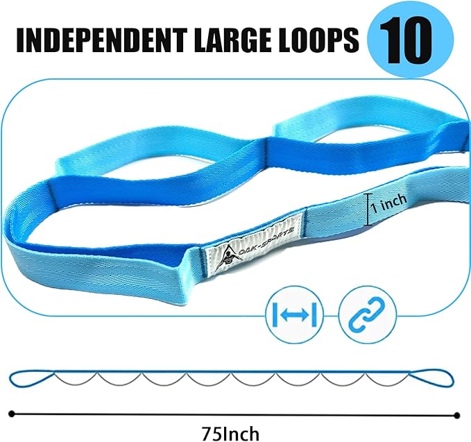 Stretching Strap Yoga Strap with Loops, Stretch Straps for Physical Therapy, Non-Elastic Exercise Strap for Pilates, Dance and Gymnastics with Workout Guide-GravixFit