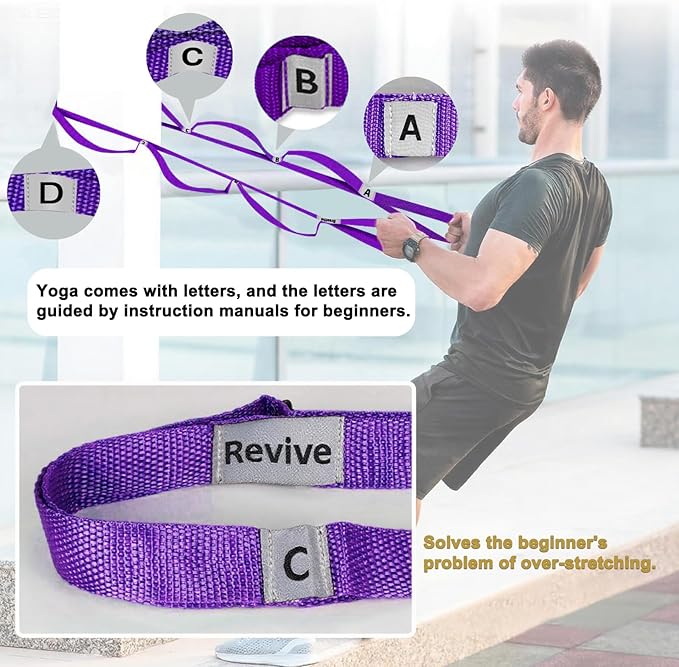 Stretching Strap Yoga Strap with 10 Loops, Non-Elastic Stretch Band for Physical Therapy, Flexibility, Exercise, Pilates, Dance & Gymnastics Workout-GravixFit
