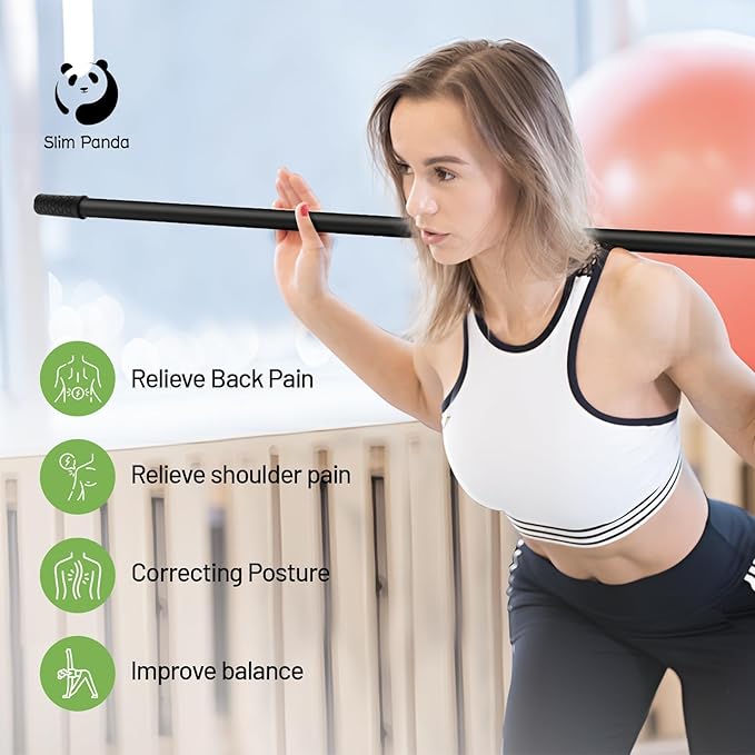 Slim Panda Yoga Stick, 5ft Natural Bamboo Stick with Rubber Ends, Exercise Stretching Stick for Yoga, Stretching, Balance and Correcting Posture, Rehabilitation Physical Therapy Aids-GravixFit