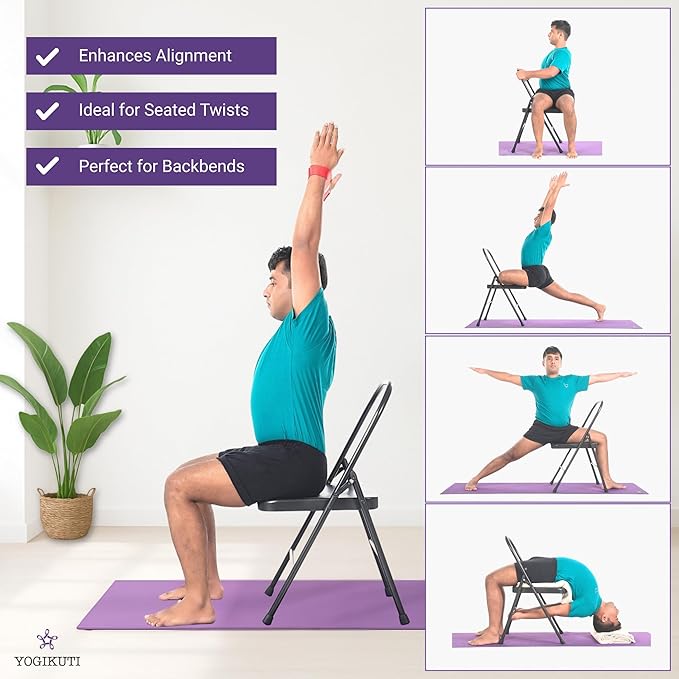 Yogikuti Yoga Chair(Standard) Backless/Folding Chair for Restorative & Iyengar Yoga Practie, Meditation/Fitness-GravixFit