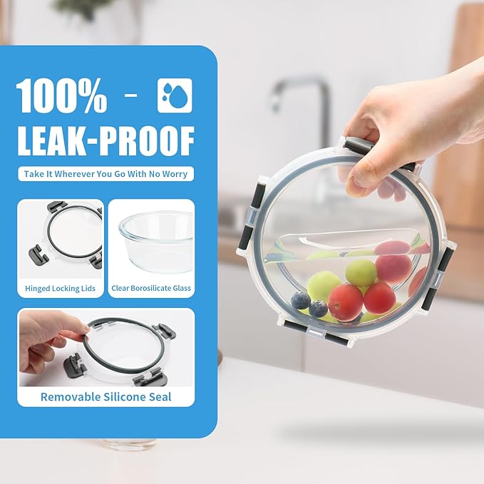 12 Pack Small Glass Food Storage Containers with Lids Airtight, 13oz Leak-Proof Meal Prep Containers Set, Freezer to Microwave Safe, Dishwasher Safe-GravixFit