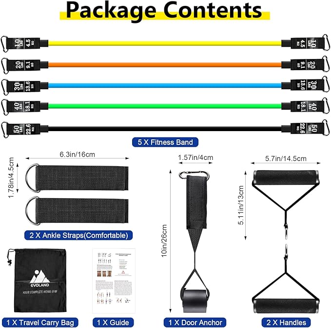 Resistance Bands Set, Workout Bands with Handles, Door Anchor, Ankle Straps and Carry Bag, Exercise Bands for Shape Body and Home Workouts-GravixFit