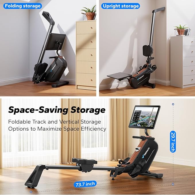 MERACH Rowing Machines for Home, Powerful Electromagnetic Row Machine with 51.2" Extended Rail, 16-Level Handle Resistance Adjustment Rower, 350 LBS Load Capacity, Ergonomic Comfort Seat, Easy Storage-GravixFit