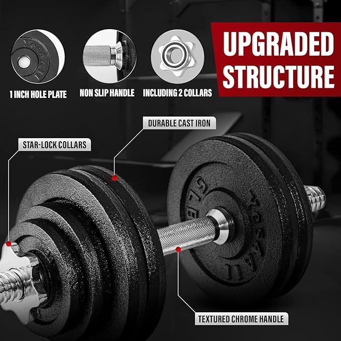 Yes4All Old School Adjustable Dumbbell Set with Weight Plates, Star Lock Collars/Connector, 40lbs to 200lbs Adjustable Weight Plates Set-GravixFit