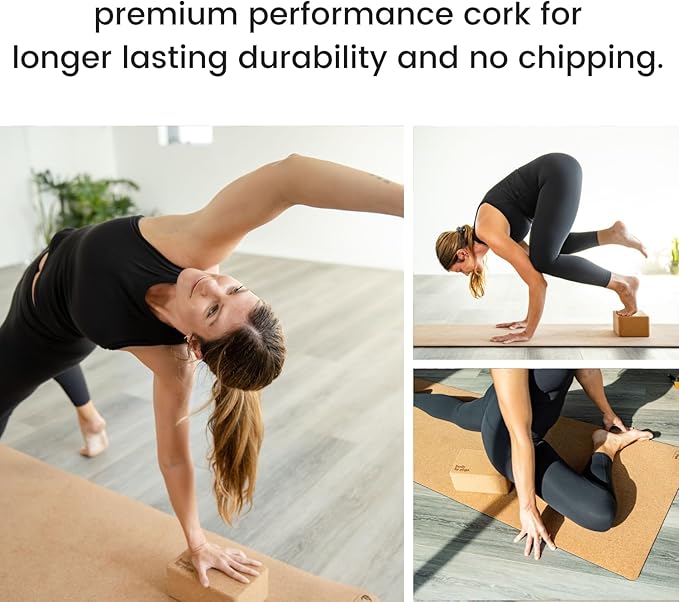 Premium Cork Yoga Blocks - Extra Large Yoga Block 2-Pack or Extra Tall 1-Pack for Inflexible Yogis | Natural, High-Density Cork for Superior Support & Stability | Optional Yoga Strap & Gift Box-GravixFit