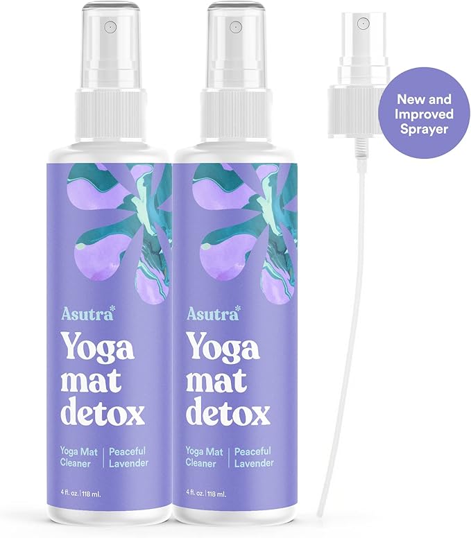 ASUTRA Yoga Mat Cleaner Spray Bundle (Peaceful Lavender), 4 fl oz (Pack of 2) - No Slippery Residue, Organic Essential Oils, Deep-Cleansing for Fitness Gear & Gym Equipment-GravixFit