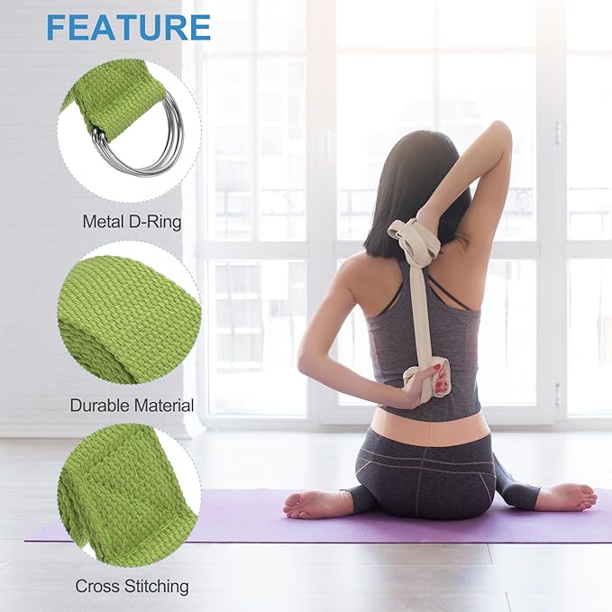 PATIKIL Yoga Strap for Stretching, Cotton Yoga Belt with Adjustable Metal D-Ring Buckle Stretch Band for Fitness Pilates-GravixFit