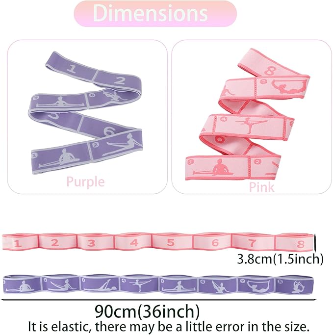 2pcs Stretch Strap for Kids,Elastic Yoga Stretching Strap with Loops, Multi-Loop Adjustable Exercise Stretching Bands，Stretching Resistance Ballet Bands for Dance, Latin, Gymnastics Exercis -8Loops-GravixFit