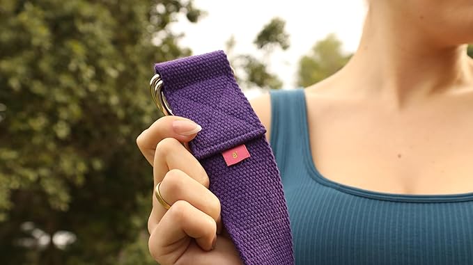 Adaptive Yoga Strap, Stretching Strap, 2 Inches Wide, 100% Naturally Soft Cotton, Steel D-Rings, Includes Natural Cotton Drawstring Storage Pouch and Instructional E-Book-GravixFit
