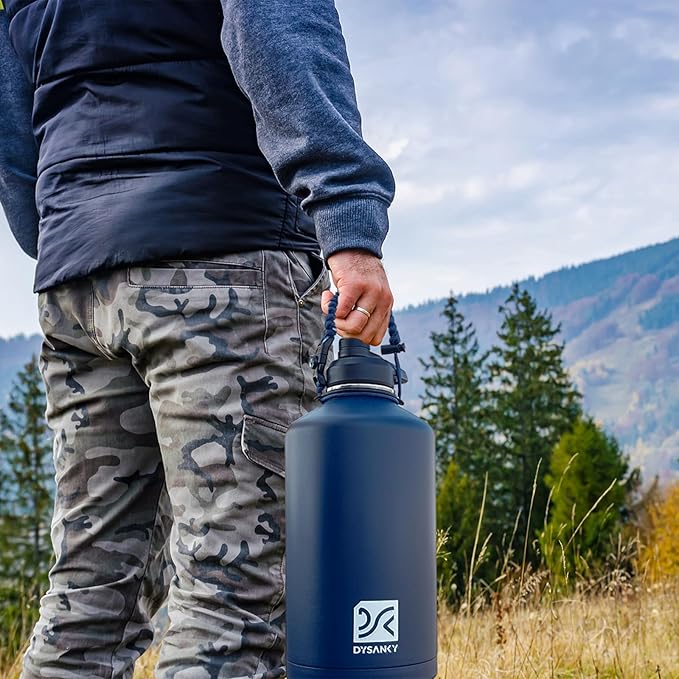 1 Gallon Water Bottle Insulated | Thickened Stainless Steel Vacuum Metal Water Jug | Portable Sports Large for Gym and Hiking with Straw, Carrier Bag, Handle Strap | BPA-Free 128 oz-GravixFit