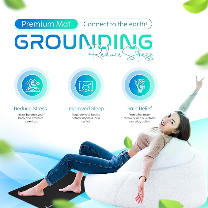 Grounding Mat for Feet, Chair & Yoga | Earthing Grounding Mat for Pain Anxiety Pain Relief, Inflammation | Spacious Grounding Pads for Sleep & Wellness | Includes Grounding Tester, Cable & Mat Tester-GravixFit