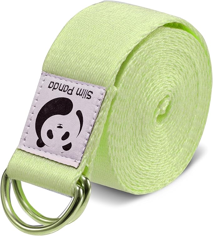 Slim Panda Yoga Strap for Stretching,Cotton Yoga Strap with Adjustable D-Ring Buckle,Non-Elastic Yoga Belt for Pilates,Gym Workouts,Physical Therapy,Improve Flexibility-GravixFit