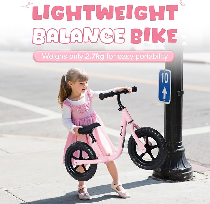 12 inch Toddler Balance Bike Adjustable Handlebar & Seat Anti-Slip Grip Suitable for 2-5 Years Old with Footrest Lightweight for Tolddlers Boys Girls Multiple Colors to Choose-GravixFit