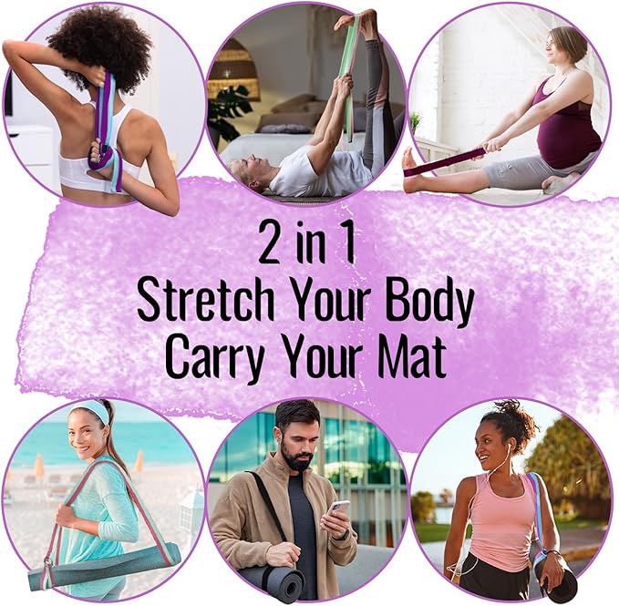 TECEUM Yoga Strap & Mat Strap – 2 IN 1 – Cotton – 6 ft 8 ft 10 ft (30+ colors) – Adjustable Non-Slip Belt for Yoga, Pilates, Stretching, Physical Therapy, Fitness & Home Workout – For Carrying Mats-GravixFit