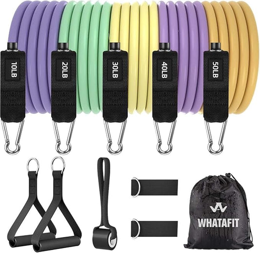WHATAFIT Resistance Bands, Exercise Bands，Resistance Bands for Working Out, Work Out Bands with Handles for Men and Women Fitness, Strength Training Home Gym Equipment-GravixFit