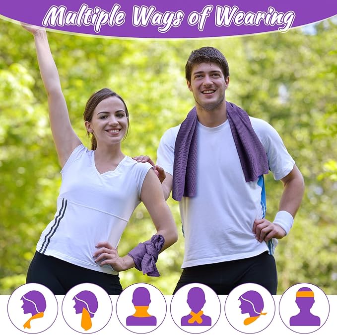 20 Pcs Cooling Towel 40" x 12" Ice Towel for Neck and Face Microfiber Chilly with Bag Breathable Yoga Gym Stay Cool Towels Sweat Rag for Workout Running Camping Pilates Beach Accessories (Purple)-GravixFit