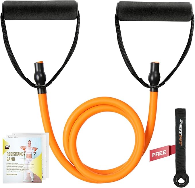 RitFit Single Resistance Exercise Band with Comfortable Handles - Ideal for Physical Therapy, Strength Training, Muscle Toning - Door Anchor and Starter Guide Included-GravixFit