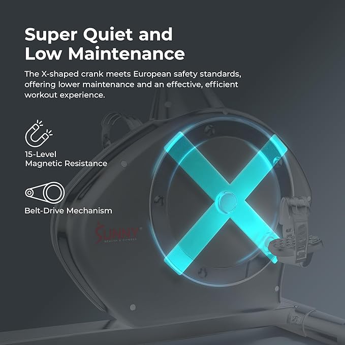 Sunny Health & Fitness Smart Heavy-Duty Recumbent Bike w/Wide Cushioned Seat & Back, Indoor Cycling Machine for Adult/Seniors Home Exercise, Free SunnyFit App Connect, Optional Workout Training Bands-GravixFit